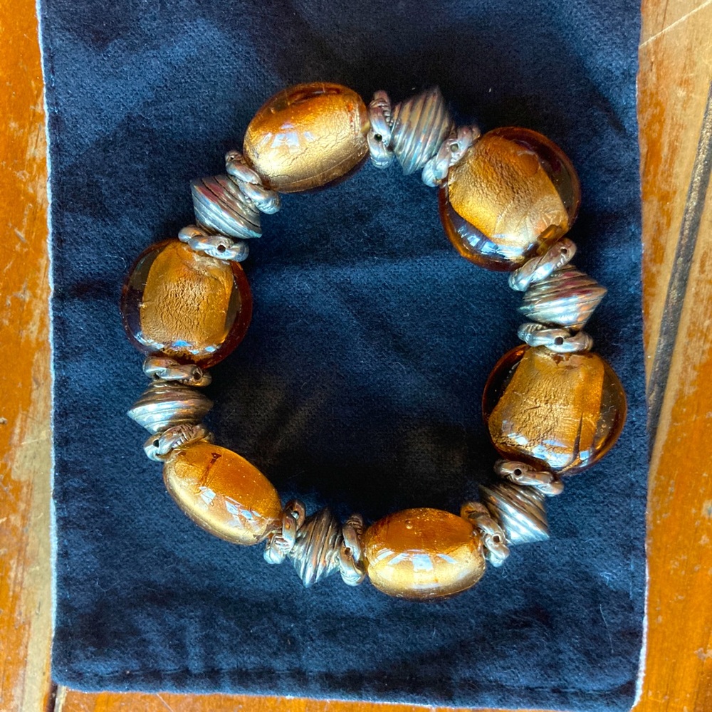 Amber marble & Silver Bracelet